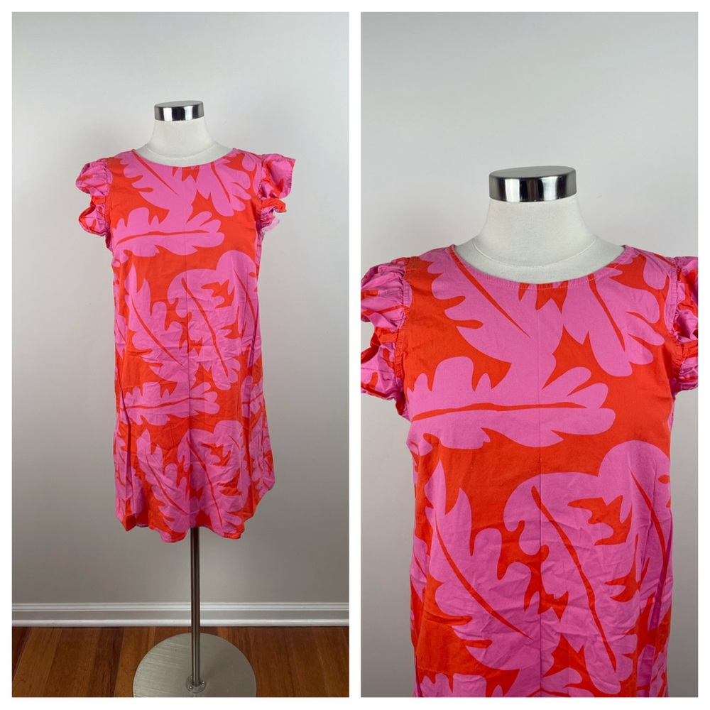 Michelle Mcdowell Pink Orange Floral Bright Ruffle Sleeve Dress Women Large
